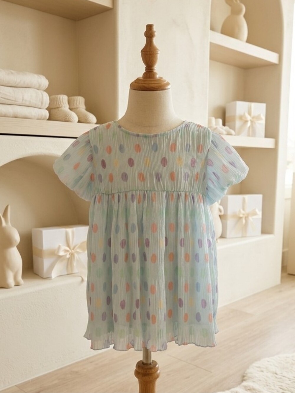 Doe a Dear Baby Blue Polka Dot Babydoll Dress – Size 2T